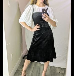 Women's black velvet spaghetti strap midi dress